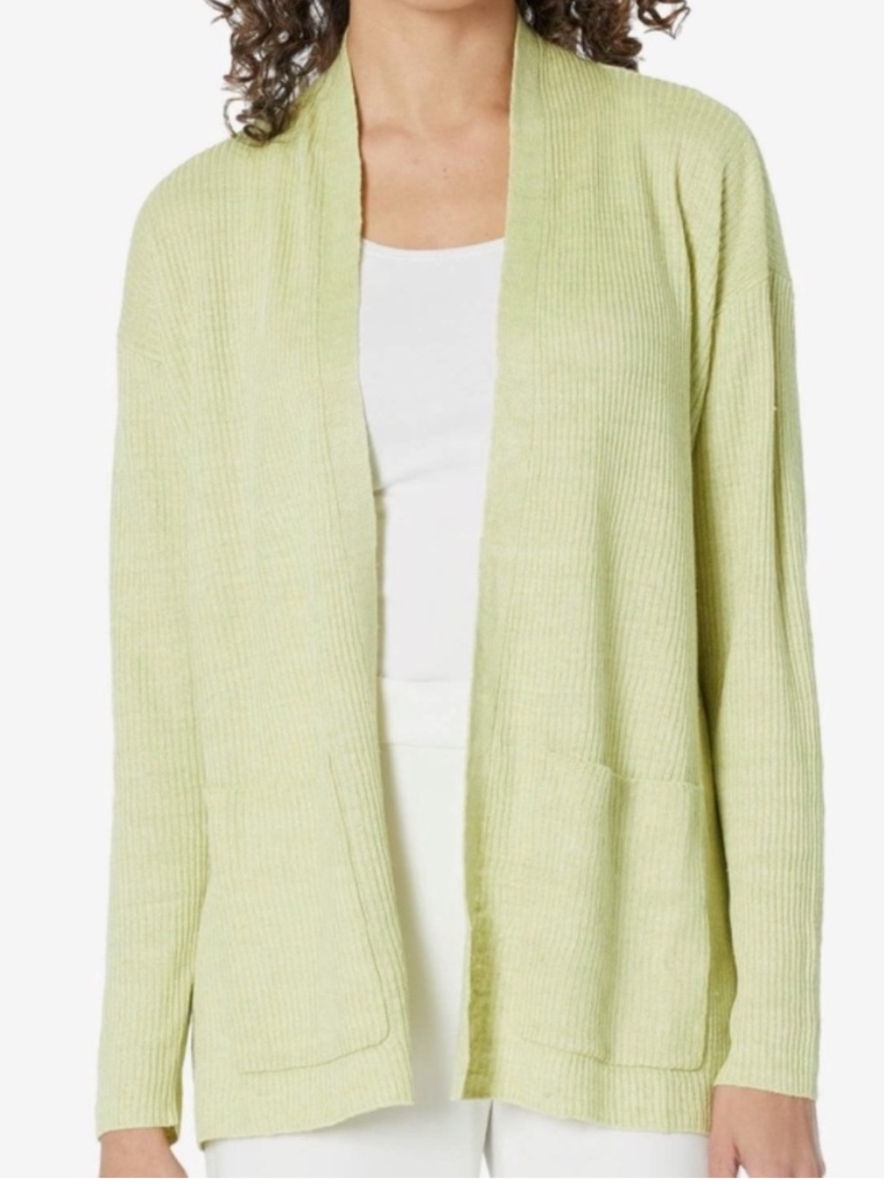Eileen Fisher Linen Cardigan Delave High Collar Sweater Canary medium